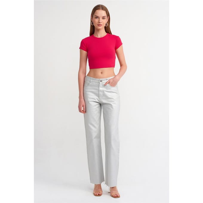 Dames Crop Slim-Fit Crew Neck T-Shirt