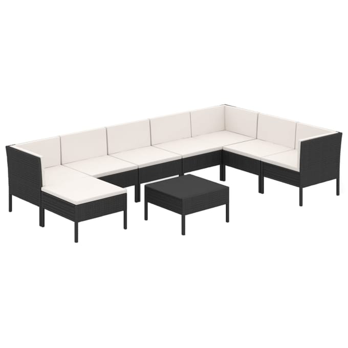 vidaXL - 9-delige - Loungeset - met - kussens - poly - rattan - zwart
