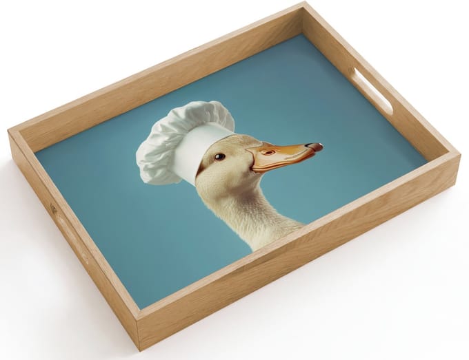 Dienblad hout 40x30 cm - Schootdienblad - Eend - Koksmuts - Cute - Vogel - Borrelplank rechthoek - Plateau dienbladen