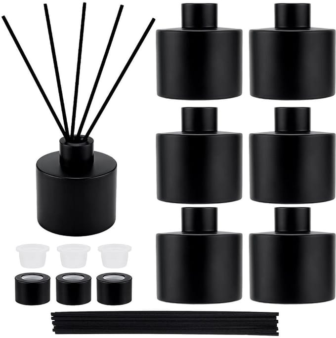 Dailygoods- Diffusorflessen 120 ml - 6 Stuks - Matzwarte Potten - Navulbaar - Geurstokjes - Voor Etherische Oliën - Geurdiffuser