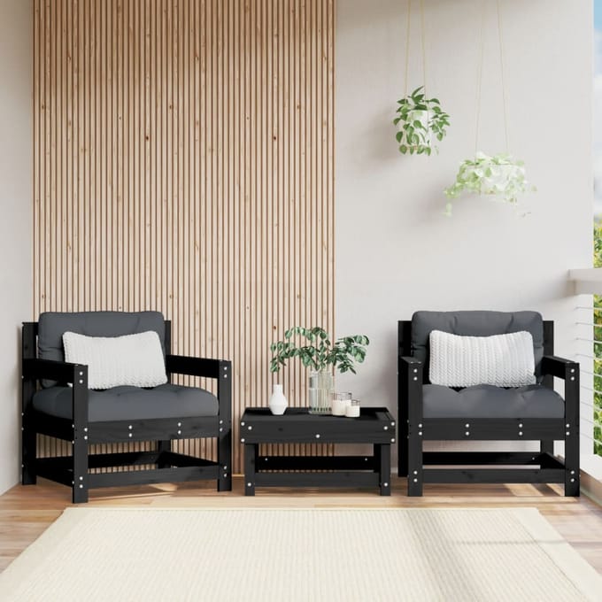 vidaXL - Tuinstoelen - 2 - st - massief - grenenhout - zwart