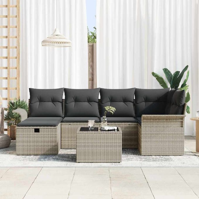 vidaXL - Tuinbank - Set - 7 - st - Lichtgrijs - poly - rattan