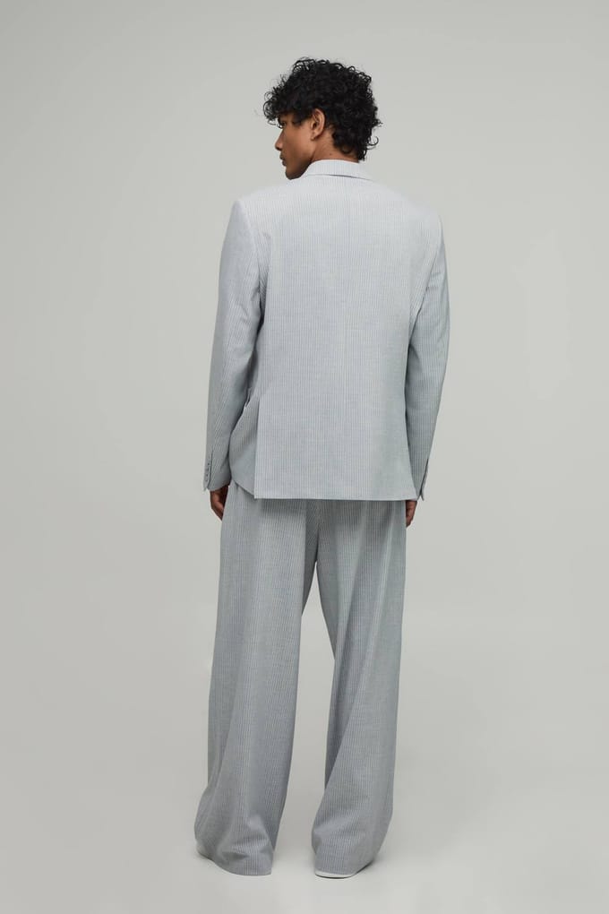Tailored Krijtstreep Plooifront Wijde Pasvorm Pantalon | Grey | Size 36