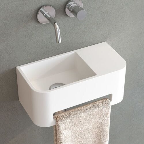 Kronenbach Stone hand wash basin 38 x 19 cm with towel rail, basin left without tap hole KB137511BK