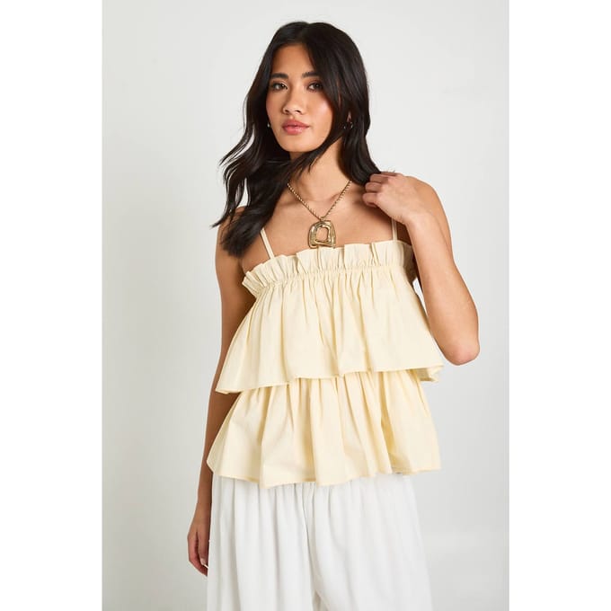 boohoo Dames Gelaagde Cami Top Met Ruches | Citroen | Maat: 44