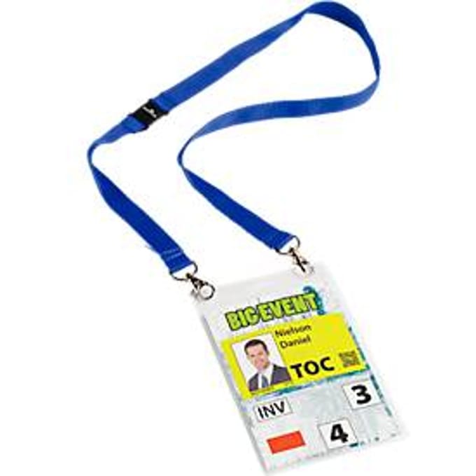 Evenementenbadges A6 met textielband duo, donkerblauw, 10 st