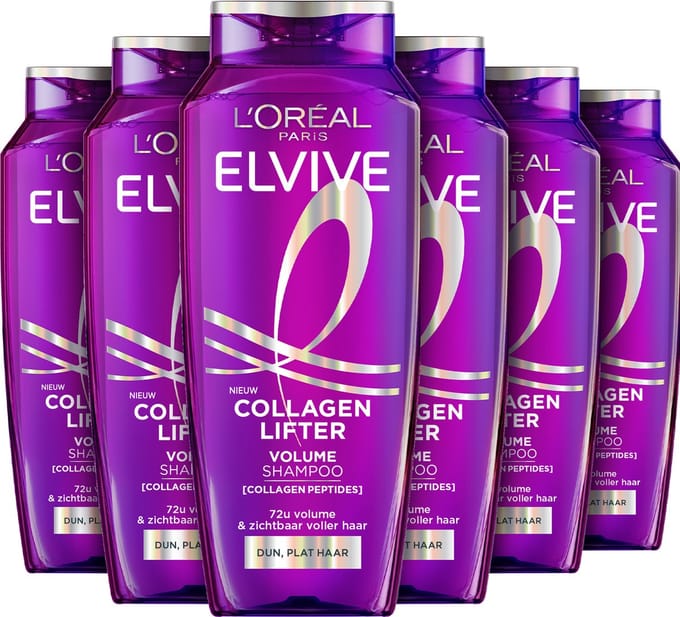 L'Oréal Paris Elvive Collagen Lifter Shampoo - 72u zichtbaar volume - Voor dun, plat haar - 250ml -x6