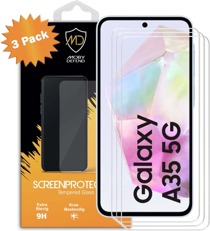 3-Pack MobyDefend Screenprotectors - Geschikt voor Samsung Galaxy A35 - Case-Friendly Screensavers - Gehard Glas