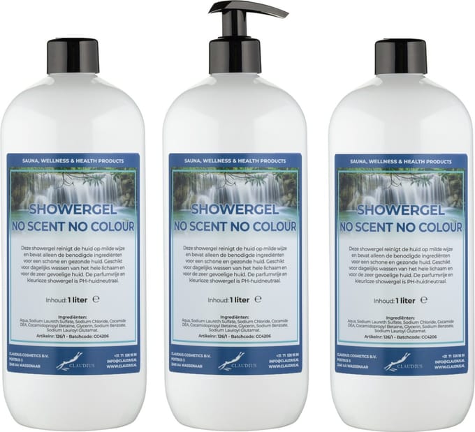 Douchegel No Scent, No Colour 1 liter - set van 3 stuks - met gratis pomp - Showergel