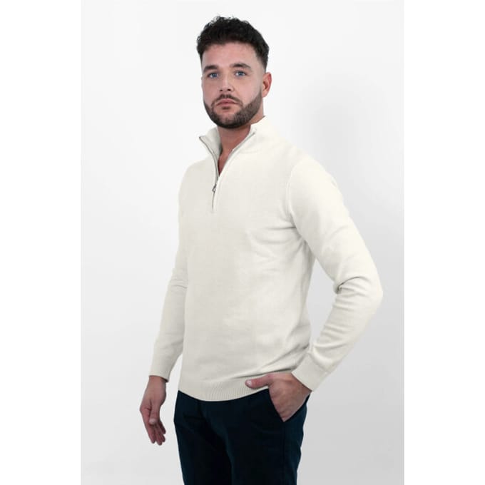 Vercate - Luxe Half Zip / Quarter Zip Pullover - Off White / Gebroken Wit - Regular Fit - Knit / Knitted Heren Sweater / Trui - Maat XXL