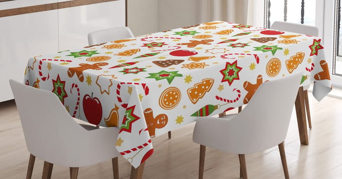ABAKUHAUS peperkoekmannetje tafelkleed – 140x170 cm – Rood/Wit, wasbaar