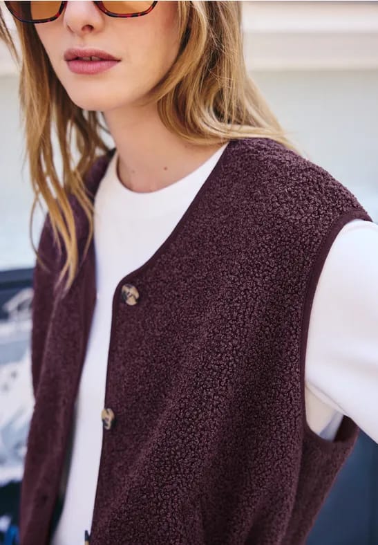 Teddy-vest met V-hals en knopen