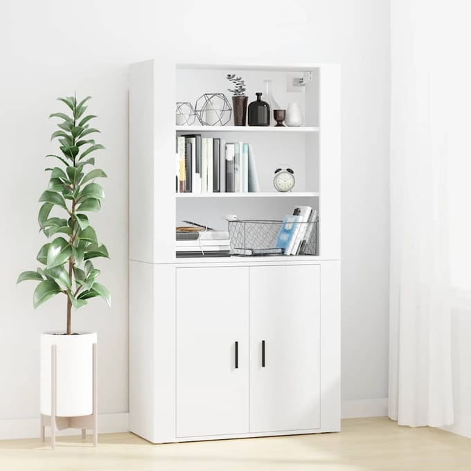 vidaXL Hoge kast bewerkt hout wit
