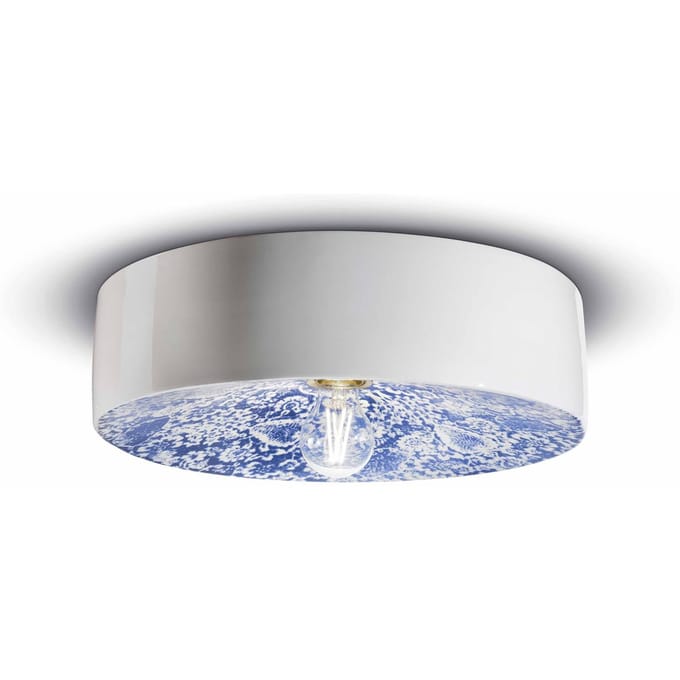 Ferroluce PI plafondlamp, bloemenpatroon, Ø 40 cm blauw/wit