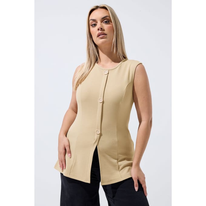 Limited Collection Naturelbruin Gilet Met Naaddetails Size 46