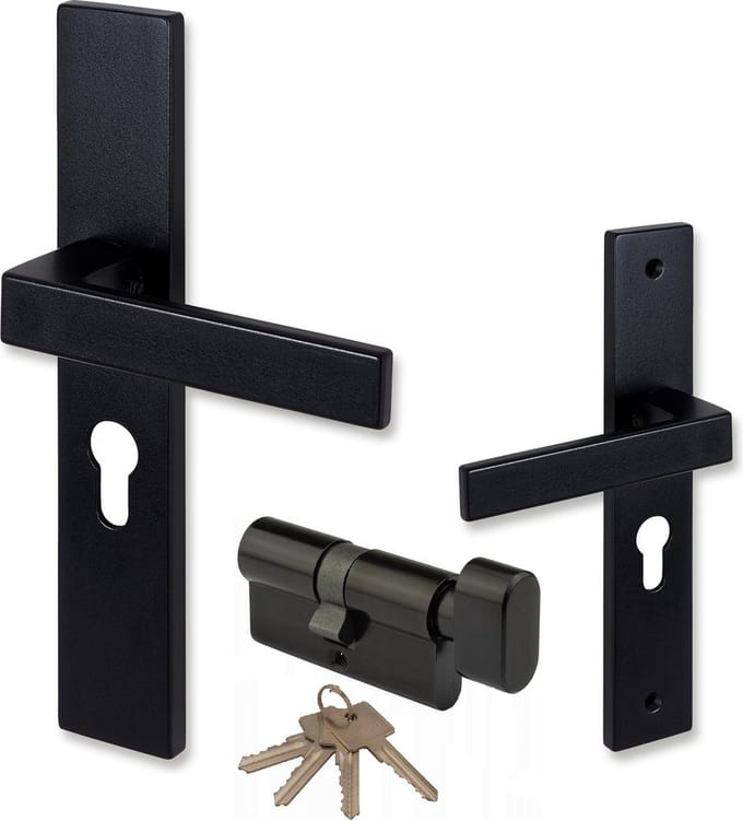 COMBINATIE ELIOT® Deurklink profielcilinder 72mm - mat zwart + knopcilinder zwart 30/30