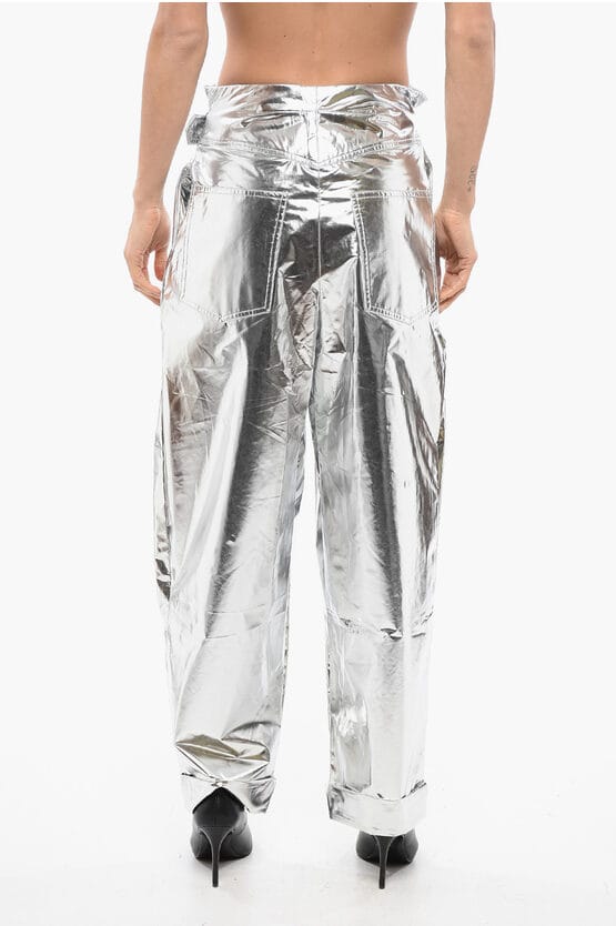 Geplooide, hoog getailleerde baggy-fit broek met metallic effect in zilver
