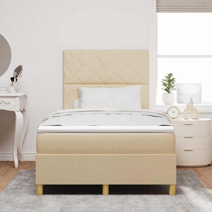 vidaXL - Boxspring - bed - met - hoofdeinde - Crème - 120 - x - 200 - cm - Stof