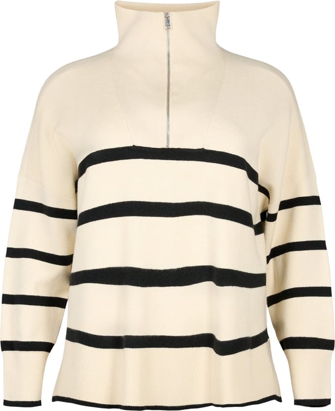 ZIZZI MZOE, L/S, ZIP PULLOVER Dames Blouse - Beige - Maat M (46-48)