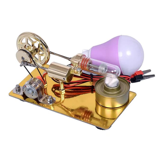 Hetelucht Stirlingmotor Motor Model Elektriciteitsgenerator Motor met LED-lamp Zespuntige ster goud