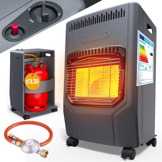 MONZANA Mobiele Gaskachel – 3 Warmteniveaus 4200W – Keramisch Zwart