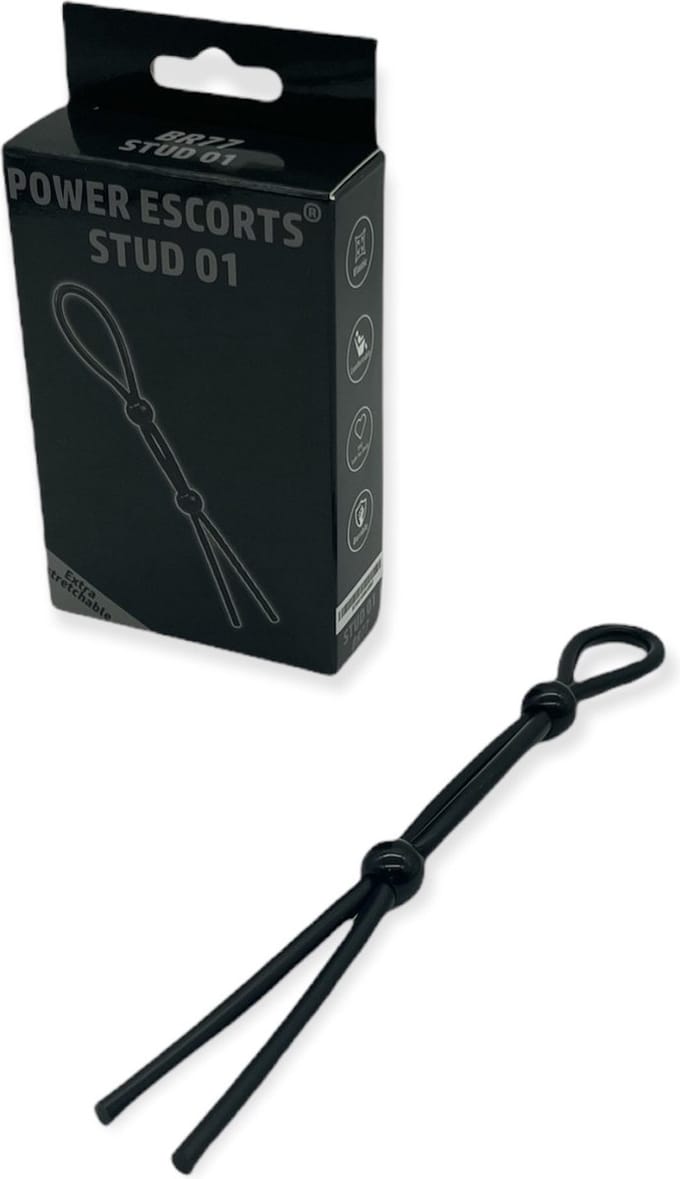 Power Escorts Black Power Stud 01 Verstelbare Cockring - BR77 - Zwart