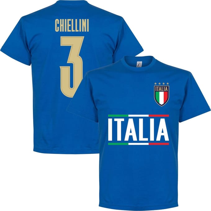 Italië Chiellini 3 Team T-Shirt - Blauw - S