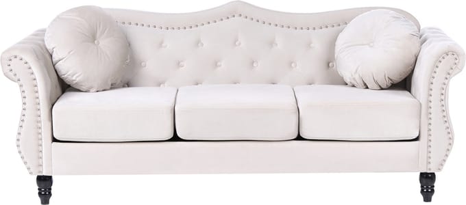 SKIEN - Chesterfield bank 2-zits - Lichtbeige - Fluweel