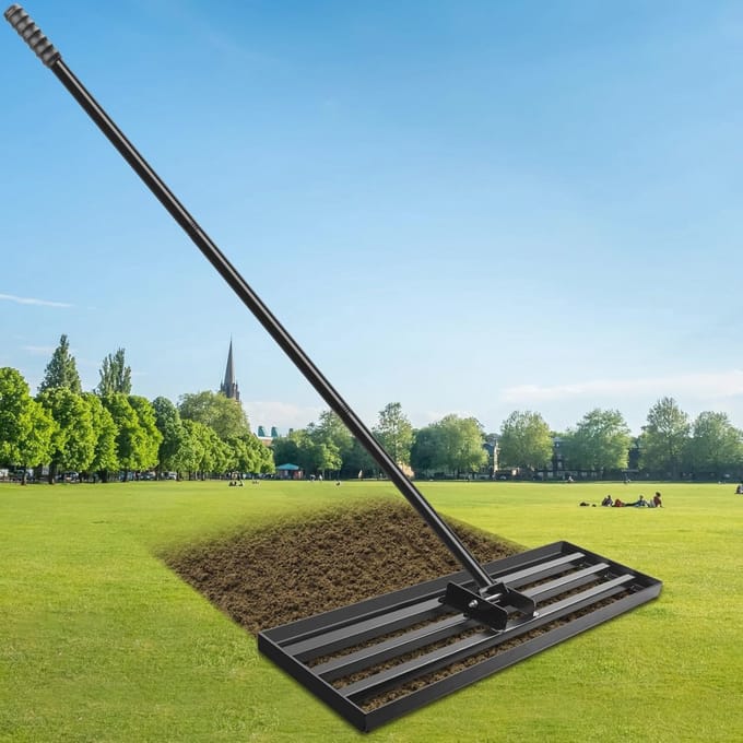 Professionele Gazonhark 75x25 cm - Tuingereedschap voor Efficiënt Nivelleren van Bodem met Verstelbare Handgreep