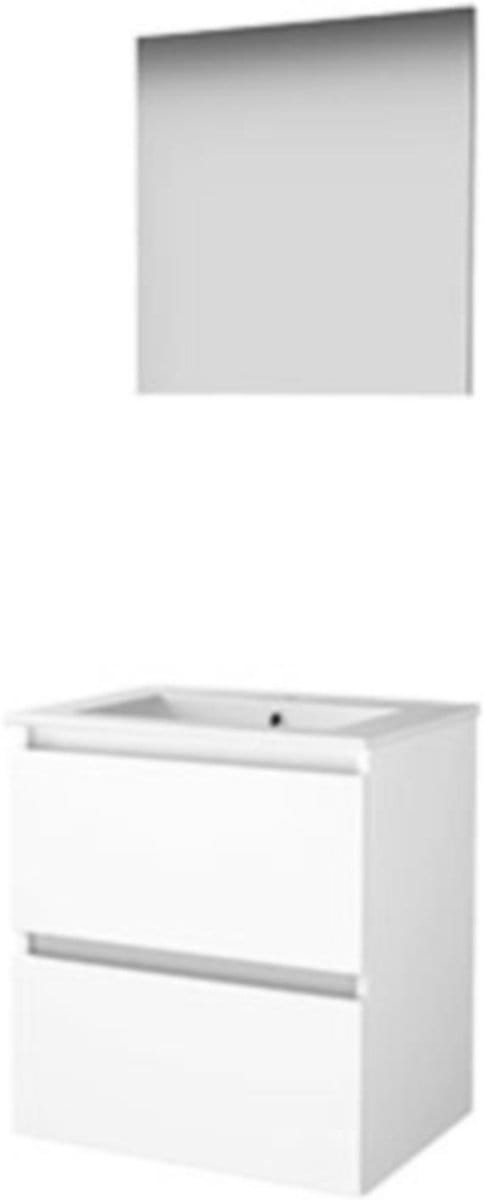 Basic-Line Basic 46 Badkamermeubelset - 60 x 46 cm - Greeploos - 2 Lades - Keramische Wastafel - 1 Kraangat - Spiegel - Ice White