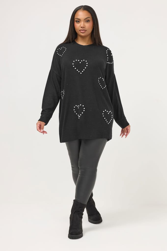 Yours Zwarte Trui Met Hartjes Van Strass Size 42