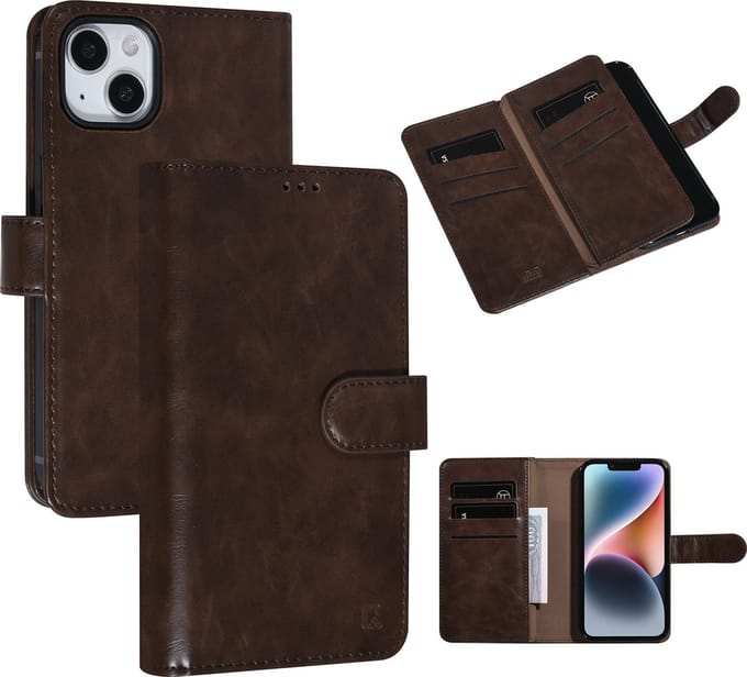 UNIQ Accessory Bruin Book Case Telefoonhoesje voor Apple iPhone 14 - PU Leer, Bescherming van Telefoon