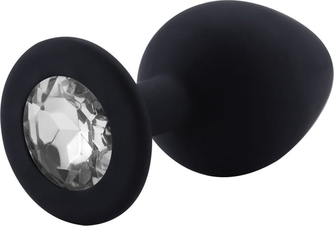 PLGZ - Rosebud Siliconen Anaal Plug - Zwart - Witte Siersteen -Verkrijgbaar in 3 maten Medium