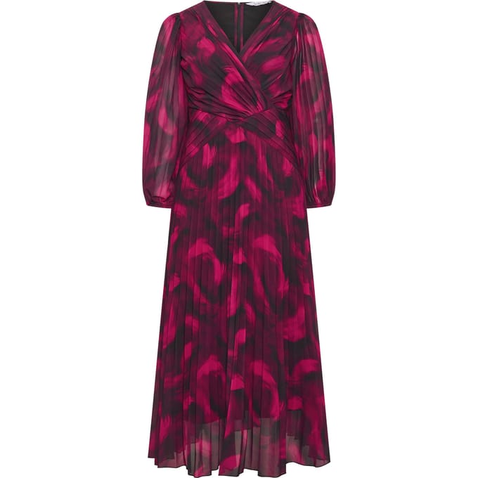 Yours London Rode Abstracte Plissé Jurk Size 40