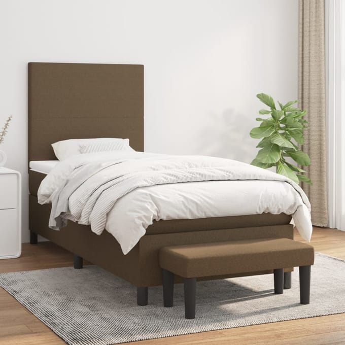 vidaXL - Boxspring - met - matras - stof - donkerbruin - 90x200 - cm