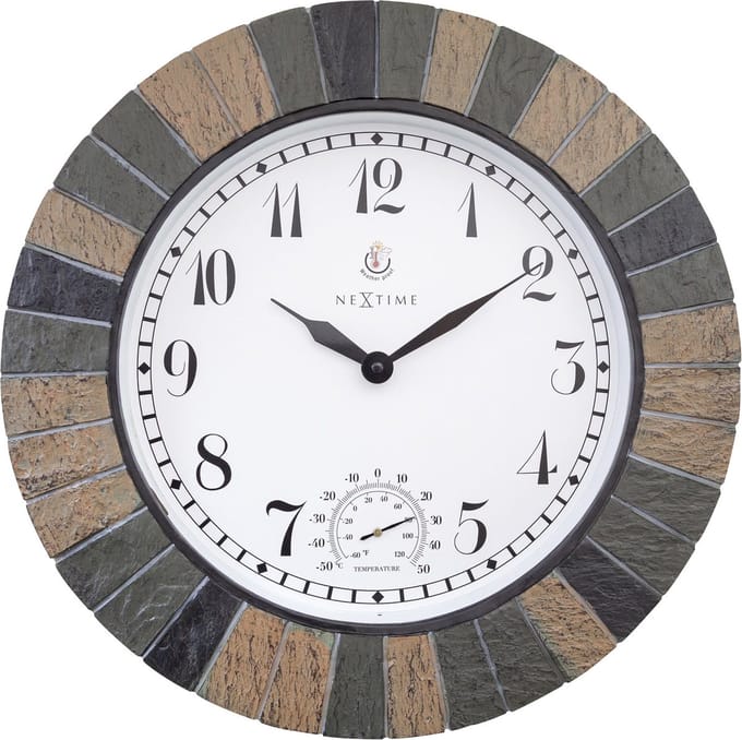 NeXtime Aster Large – Buitenklok – 43.5 cm – Polyresin – Beige – Met thermometer – Weerbestendig