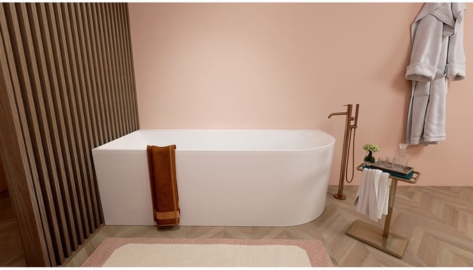Wiesbaden Zenn hoekbad links 180 x 80 cm acryl mat wit met waste mat wit