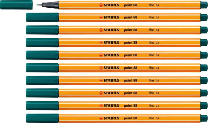 STABILO point 88 - Premium Fineliner - Fine 0,4 mm – Pine Groen – Doos 10 stuks