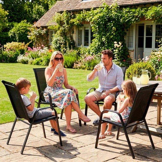 Springos Tuinstoel | Tuinstoelen | Tuinstoel Buiten | Staal | Textiel | 4 Stuks | 120 Kg