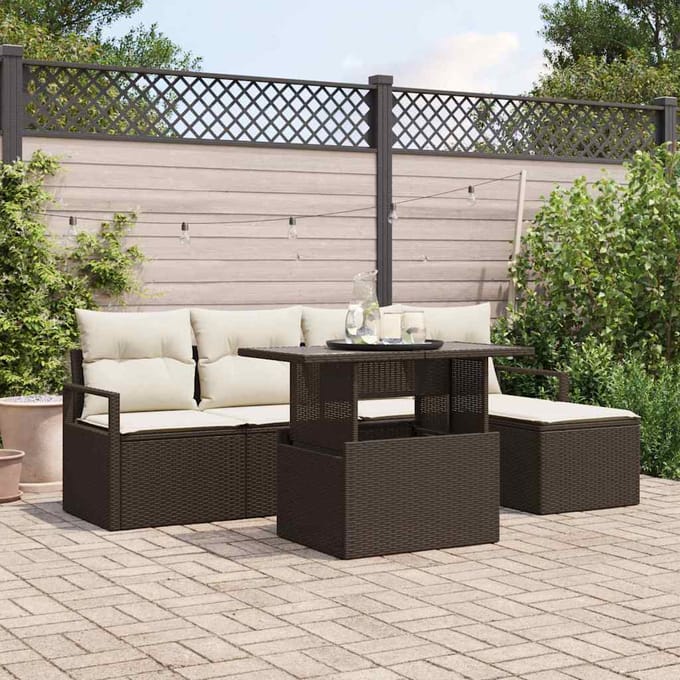 vidaXL - Tuinbank - Set - 6 - st - Bruin - en - Crème - poly - rattan