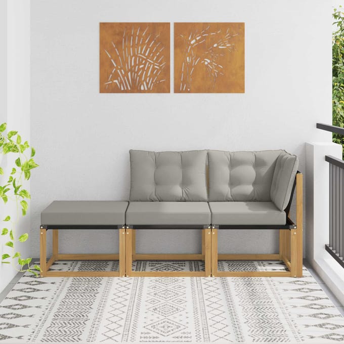 vidaXL - 3 - st - Sectie - Sofa - Eenheden - Massief - acaciahout - en - Textilene-stof