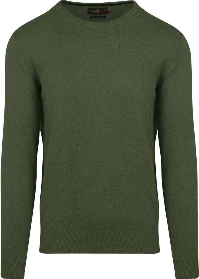 Steppin' Out Trui Cotton Cashmere Olijfgroen - Maat S - Heren - Pullovers
