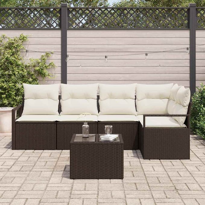 vidaXL - Tuinbank - Set - 6 - st - Bruin - en - Crème - poly - rattan