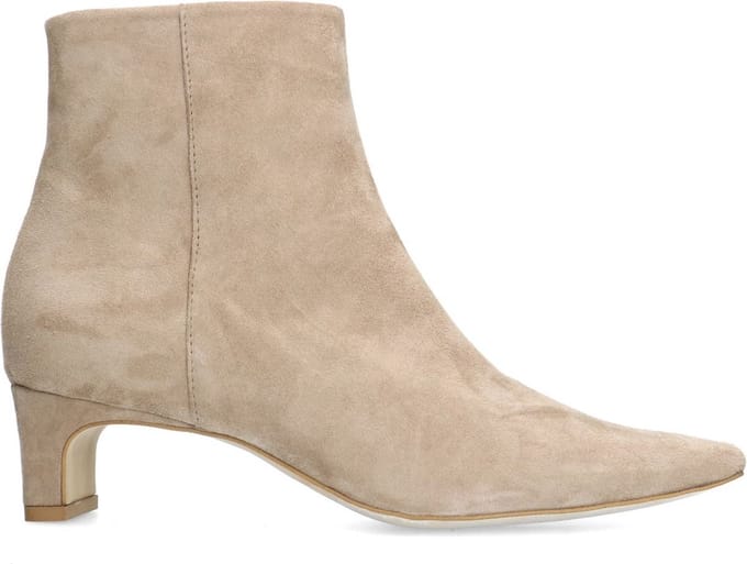 Manfield - Dames - Beige suède enkellaarsjes met hak - Maat 41