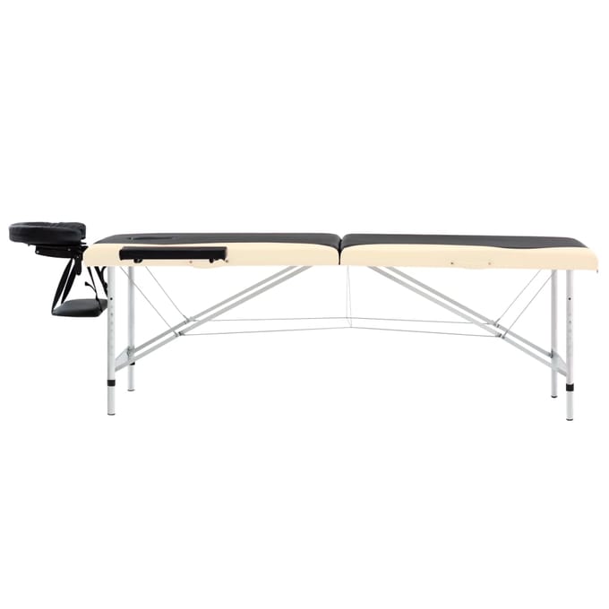 vidaXL - Massagetafel - inklapbaar - 2 - zones - aluminium - zwart - en - beige