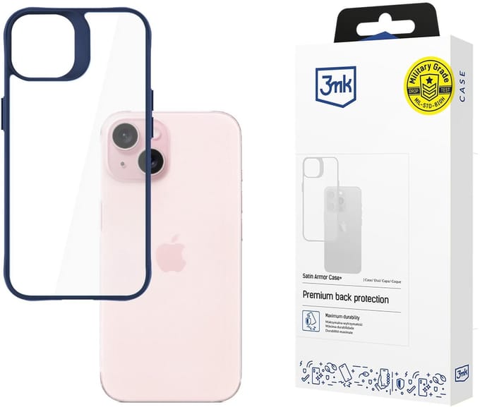 3mk Satin Armor Case+ Blue for Apple iPhone 15 - transparent