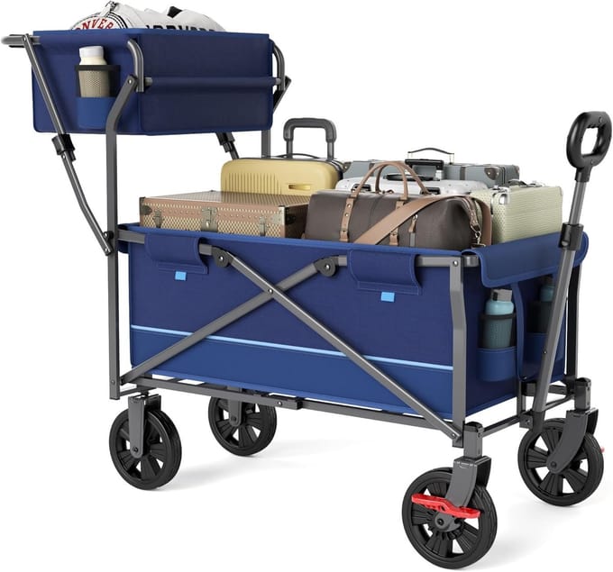 Famanu - Opvouwbare bolderkar met remmen en zijtas, 120 kg draagvermogen, stevige constructie