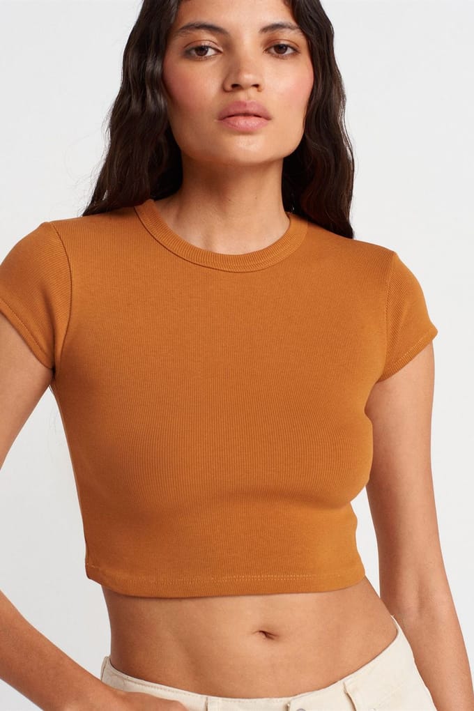 Dames Slim Fit Korte Crop Crew Neck T-Shirt
