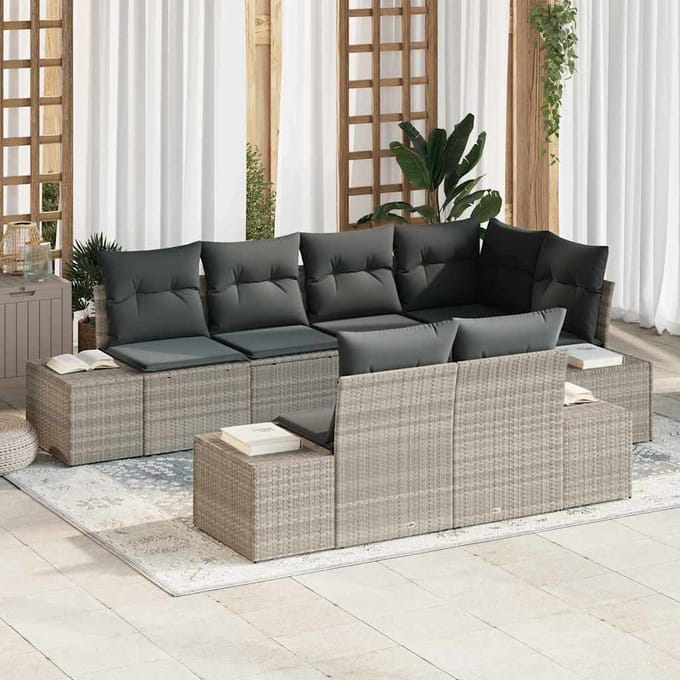 vidaXL - Tuinbank - Set - 7 - st - Lichtgrijs - poly - rattan