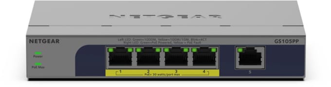 NETGEAR GS105PP - Netwerk Switch - Unmanaged - 1 Gpbs - 5 poorten